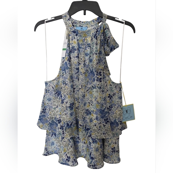 CeCe Tops - Cece Halter Top Blouse Blue Flowers Size Large